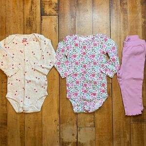 Carters 6 to 9 months long sleeve onesies pants bundle floral ladybug spring